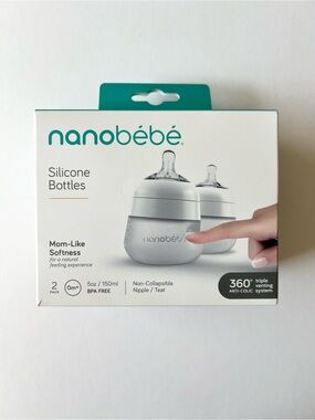 Nanobébé Silicone Baby Bottle 0m+ 5oz 2pk white anti colic